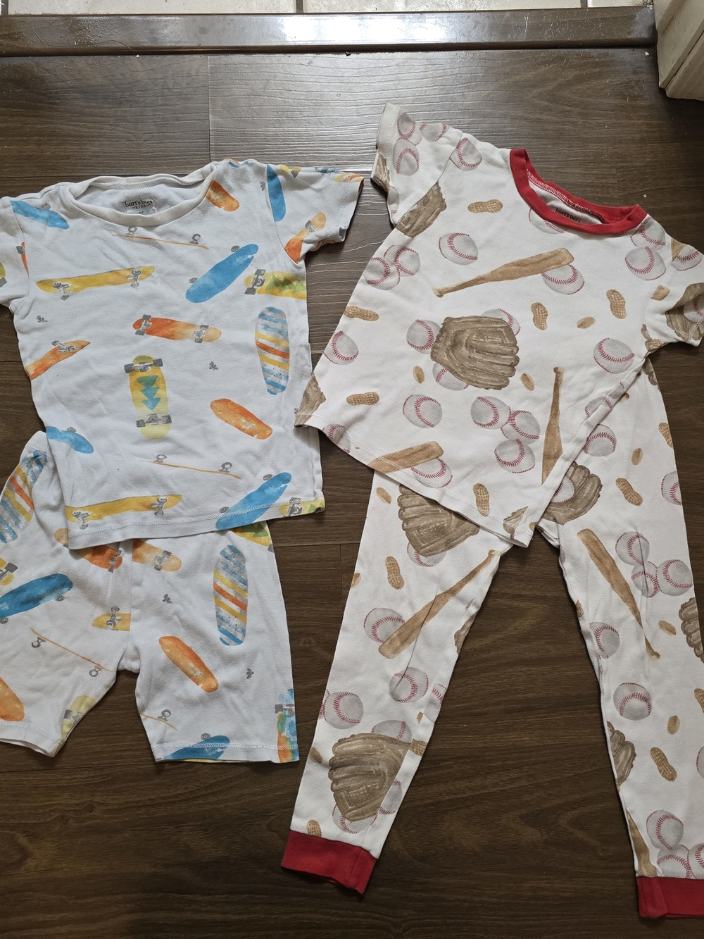 Kids Two-Piece Pajama Set - Skateboard & Baseball Prints, White